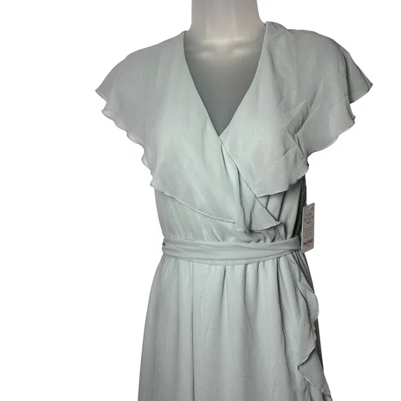 Show‎ Me Your Mumu Weddings Jess Ruffle Midi Dress Icy Blue Chiffon S m Fairy - Picture 3 of 7